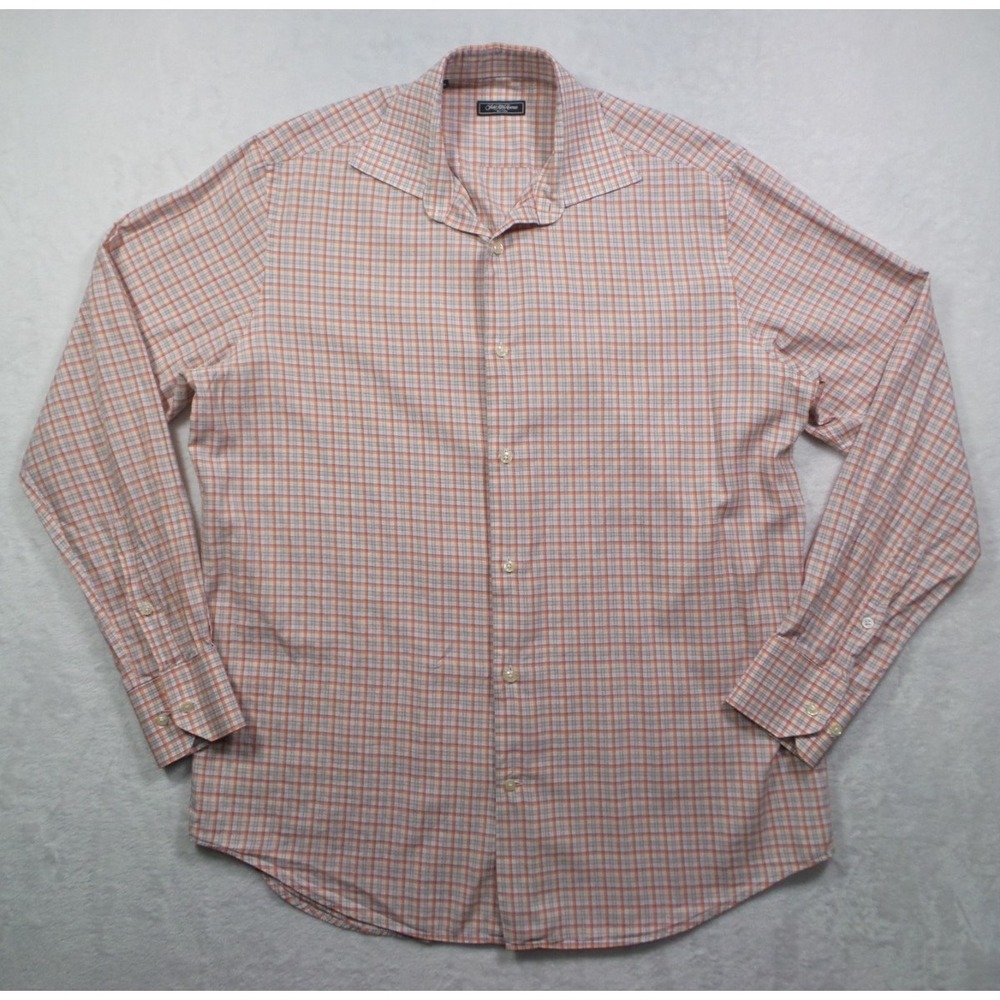 Saks Fifth Avenue Shirt Mens Size 16L Orange Plaid Button Down Long Sleeve